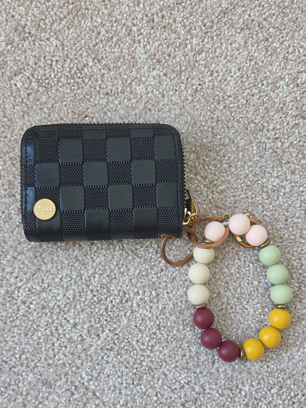 The Darling Effect Black Checkered Wallet W/ Bracelet Keychain